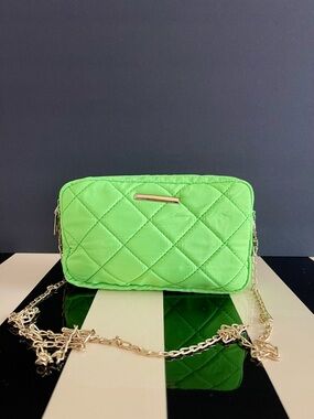Quilted Neon Green Crossbody Bag with Gold Chain